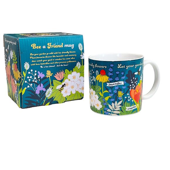 NEW Ginger Fox BEE Kind Teal and Floral Mug comes Boxed Holds 12 oz. - Picture 5 of 16